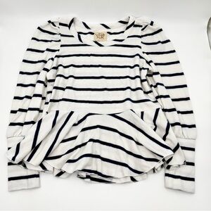 Chaser Navy & White Striped Peplum Top